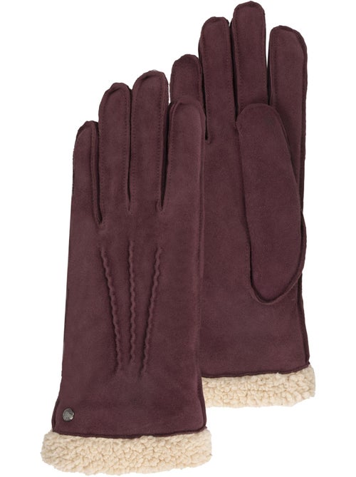 Gants en cuir de chèvre velours, doublés en imitation fourrure femme isotoner - Kiabi