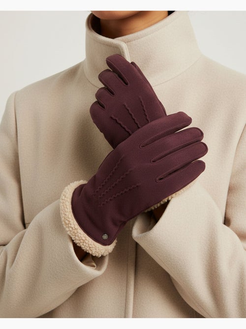 Gants en cuir de chèvre velours, doublés en imitation fourrure femme isotoner - Kiabi