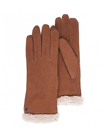 Gants en cuir de chèvre velours, doublés en imitation fourrure femme Isotoner