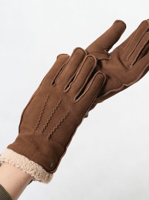 Gants en cuir de chèvre velours, doublés en imitation fourrure femme Isotoner - Kiabi