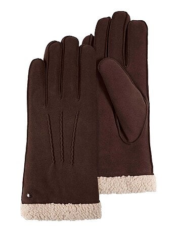 Gants en cuir de chèvre velours, doublés en imitation fourrure femme Isotoner