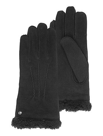 Gants en cuir de chèvre velours, doublés en imitation fourrure femme Isotoner
