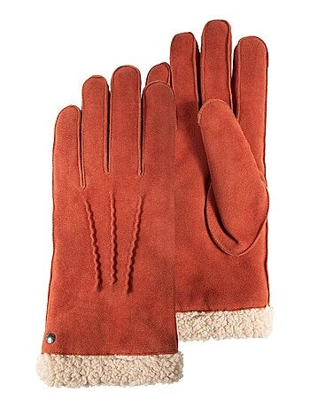 Gants en cuir de chèvre velours, doublés en imitation fourrure femme Isotoner