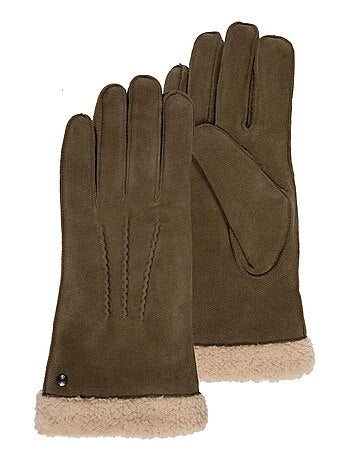 Gants en cuir de chèvre velours, doublés en imitation fourrure femme Isotoner