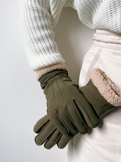 Gants en cuir de chèvre velours, doublés en imitation fourrure femme Isotoner - Kiabi