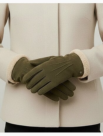 Gants en cuir de chèvre velours, doublés en imitation fourrure femme