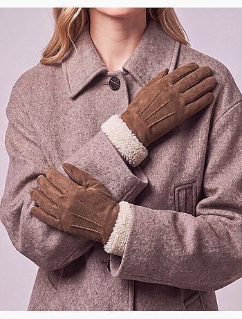Gants en cuir, doublés imitation fourrure, élégants femme
