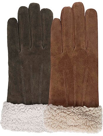 Gants en cuir, doublés imitation fourrure, élégants femme