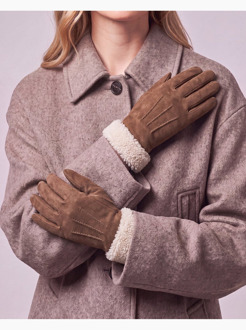 Gants en cuir, doublés imitation fourrure, élégants femme Cognac - Kiabi
