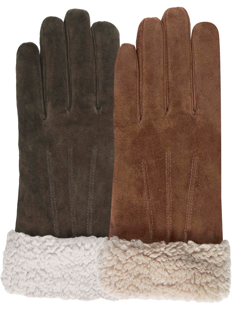 Gants en cuir, doublés imitation fourrure, élégants femme Cognac - Kiabi