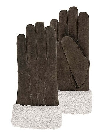 Gants en cuir, doublés imitation fourrure, élégants femme Isotoner