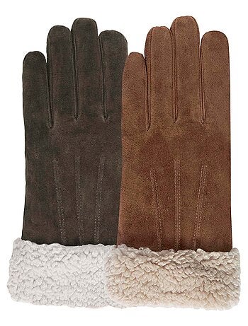Gants en cuir, doublés imitation fourrure, élégants femme Isotoner