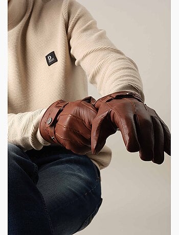 Gants en cuir lisse avec détails de surpiqûres 'Deeluxe'