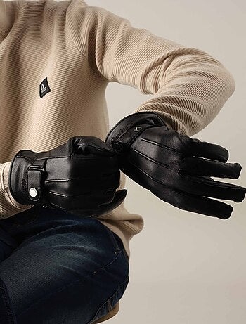 Gants en cuir lisse avec détails de surpiqûres 'Deeluxe'