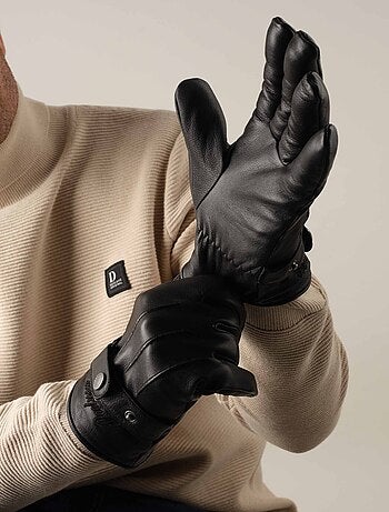 Gants en cuir lisse avec détails de surpiqûres 'Deeluxe'