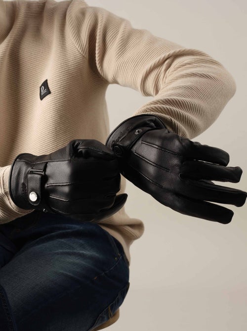 Gants en cuir lisse avec détails de surpiqûres 'Deeluxe' - Kiabi
