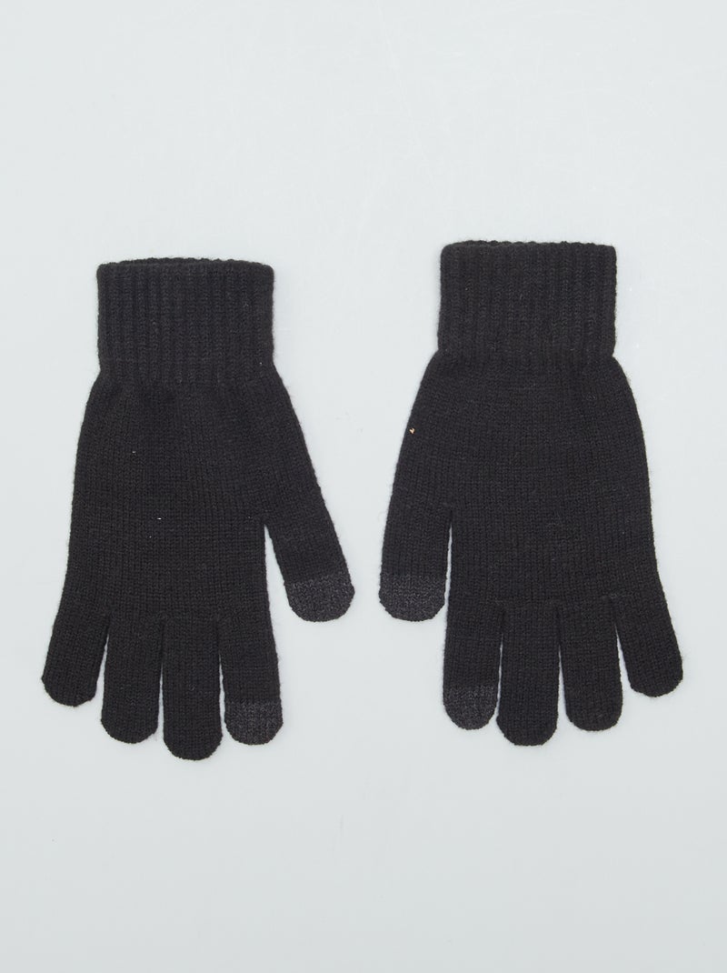 Gants en maille côtelée noir - Kiabi