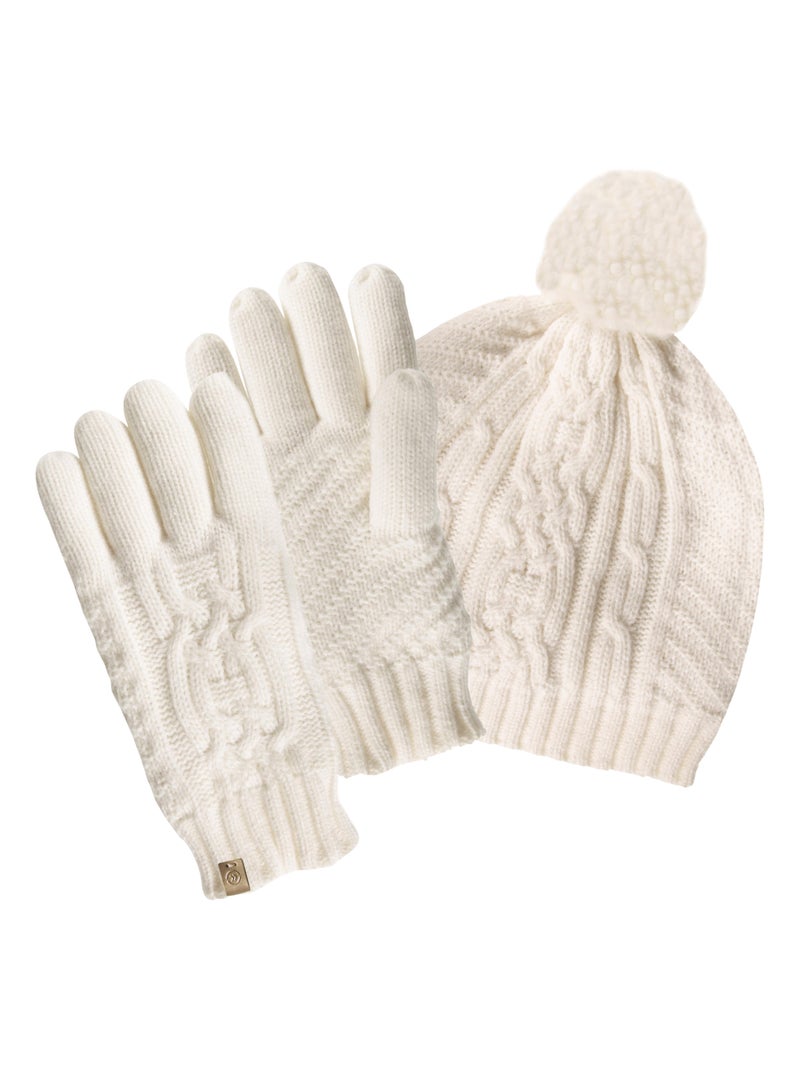 Gants en maille torsades - doublés polaire femme Isotoner Blanc - Kiabi