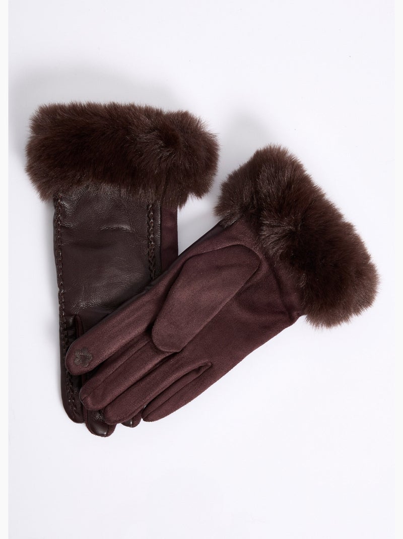 Gants en simili cuir et poignet fourrure - afibel Marron - Kiabi