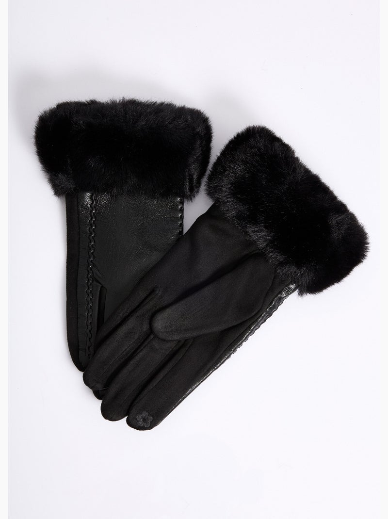 Gants en simili cuir et poignet fourrure - afibel Noir - Kiabi