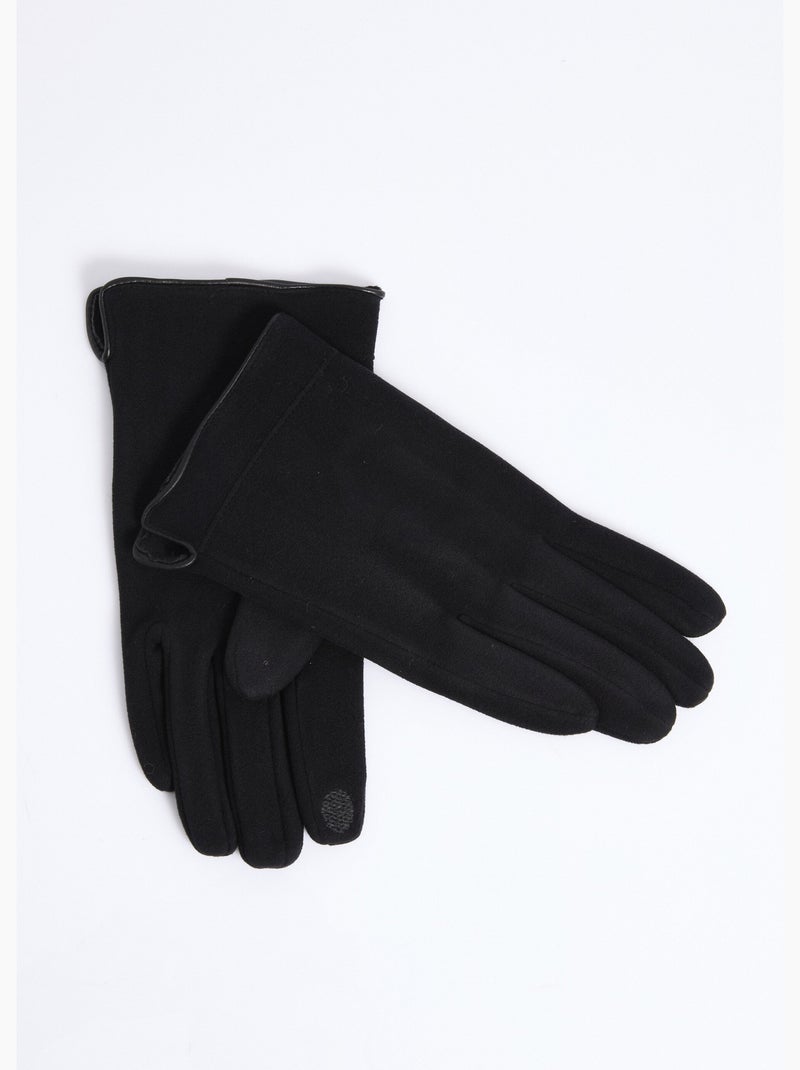 Gants en suédine, bord simili cuir - AFIBEL Noir - Kiabi