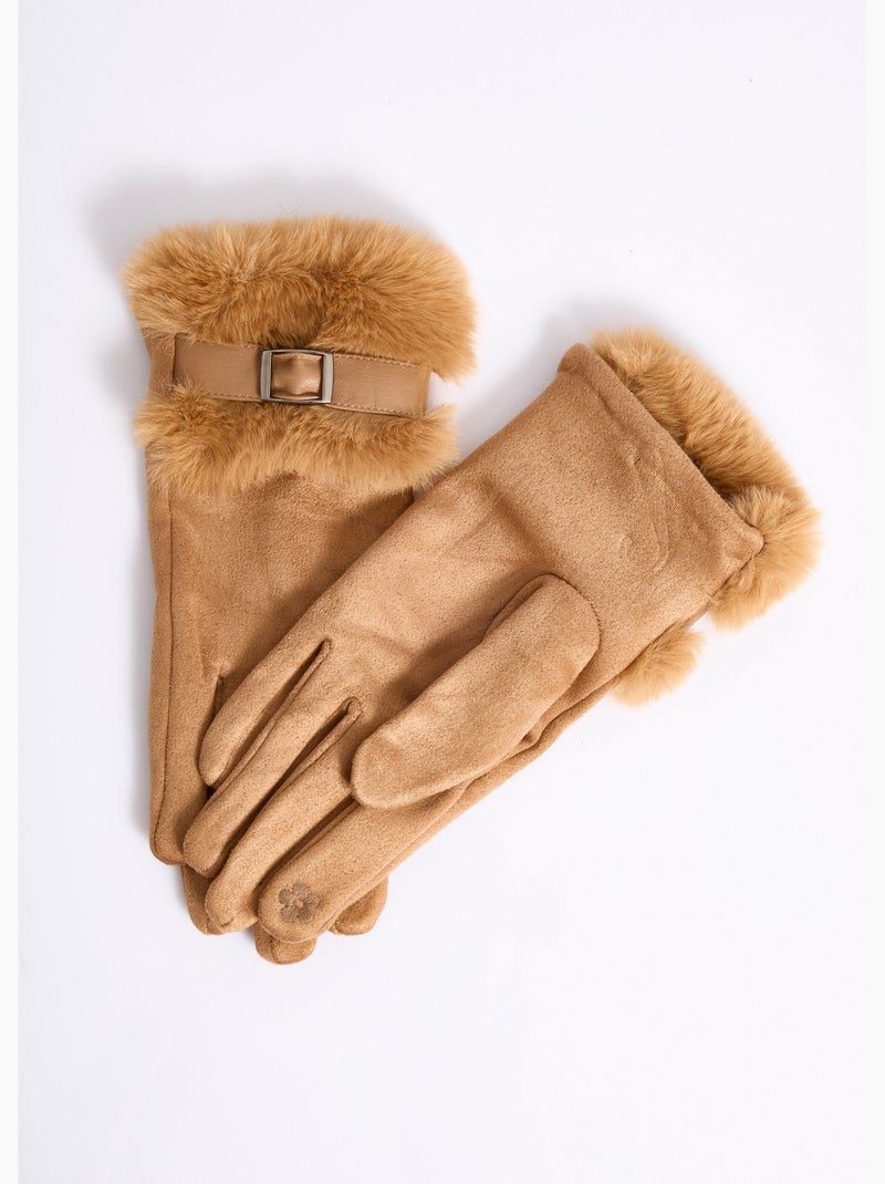 Gants en suédine poignet fourrure - afibel Camel - Kiabi