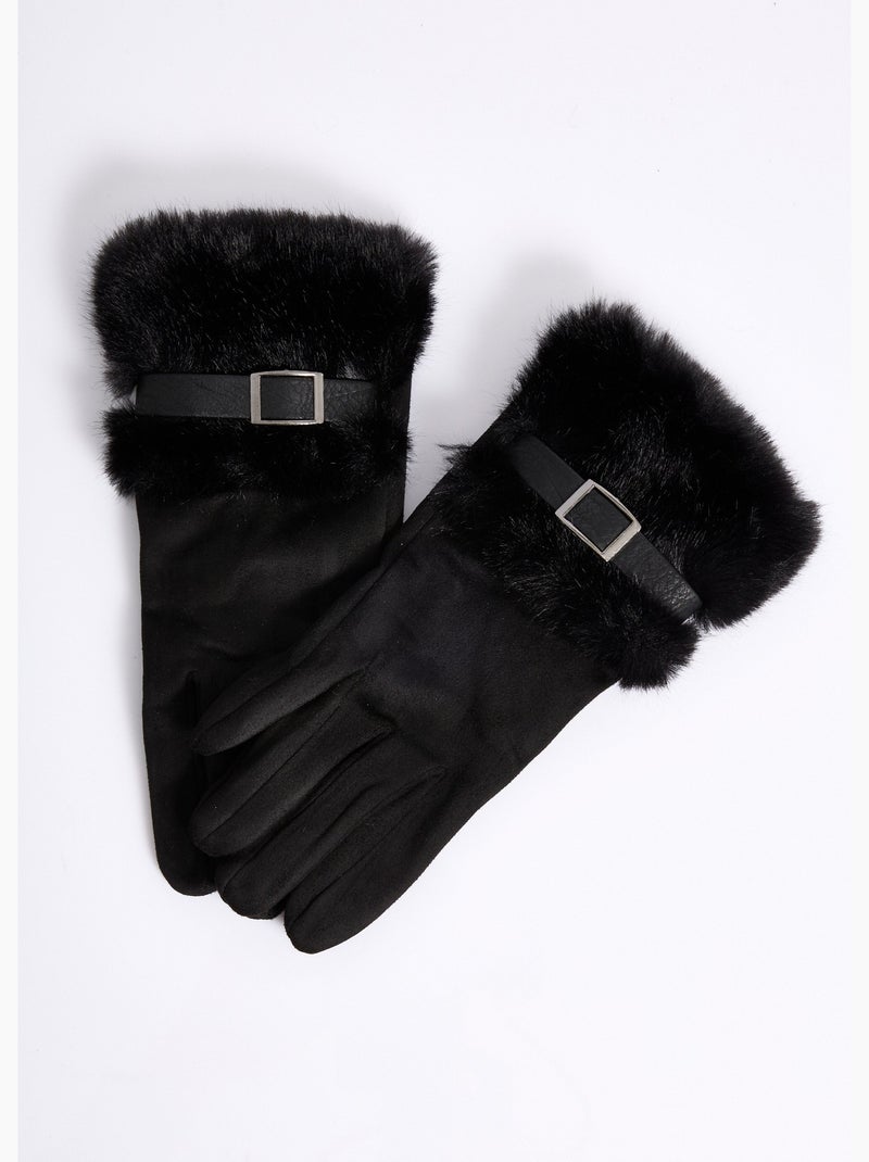 Gants en suédine poignet fourrure - afibel Noir - Kiabi