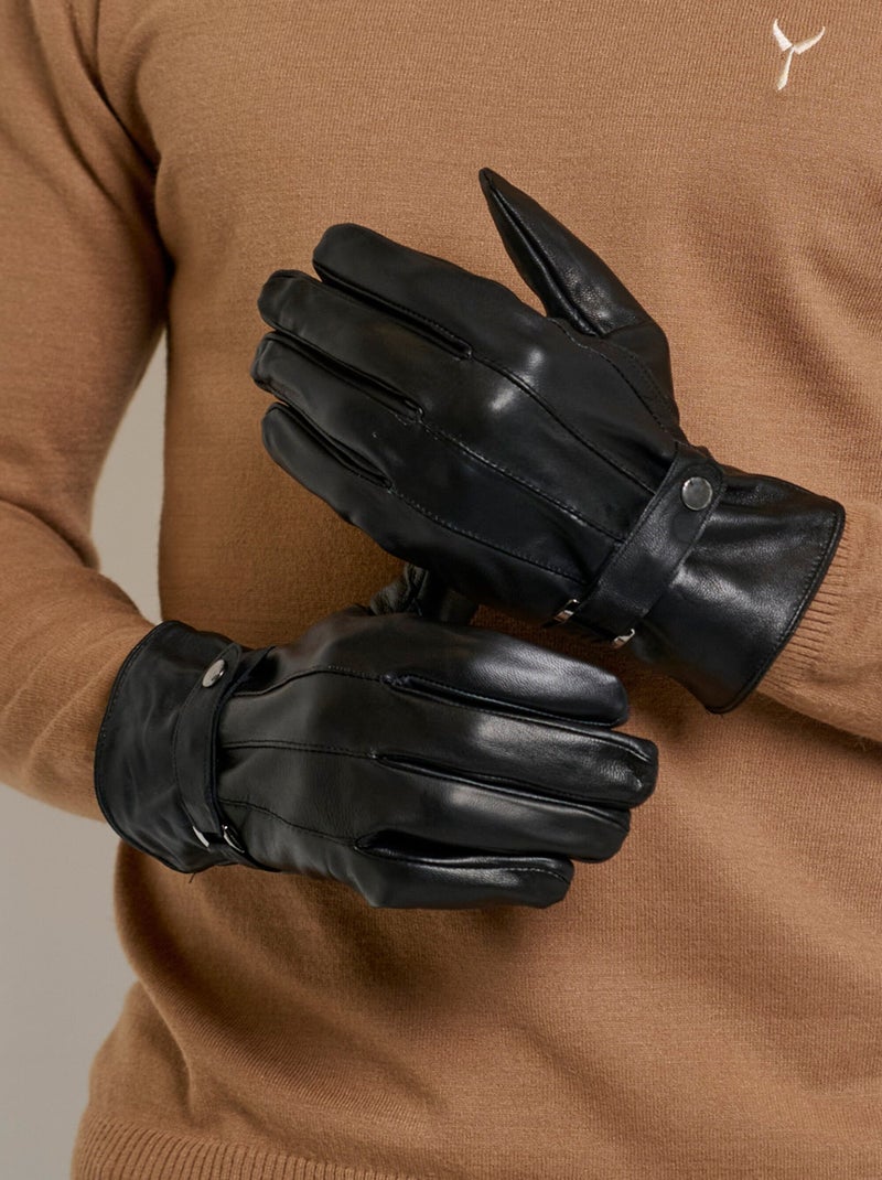 Gants homme en cuir patte poignet - AFIBEL Noir - Kiabi