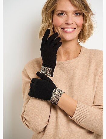 Gants polaire chauds avec bord léopard - AFIBEL