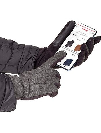 Gants tactiles bi-matières tissu/polaire - doublure flexible homme isotoner