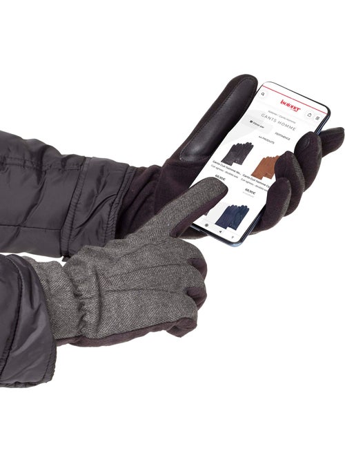 Gants tactiles bi-matières tissu/polaire - doublure flexible homme isotoner - Kiabi