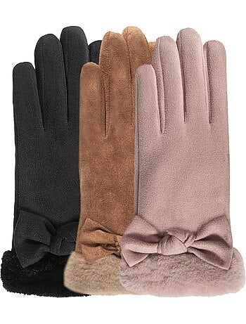 Gants tactiles, chauds, doublés imitation fourrure, taille unique femme isotoner