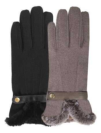 Gants tactiles, chauds, doublés imitation fourrure, taille unique femme Isotoner