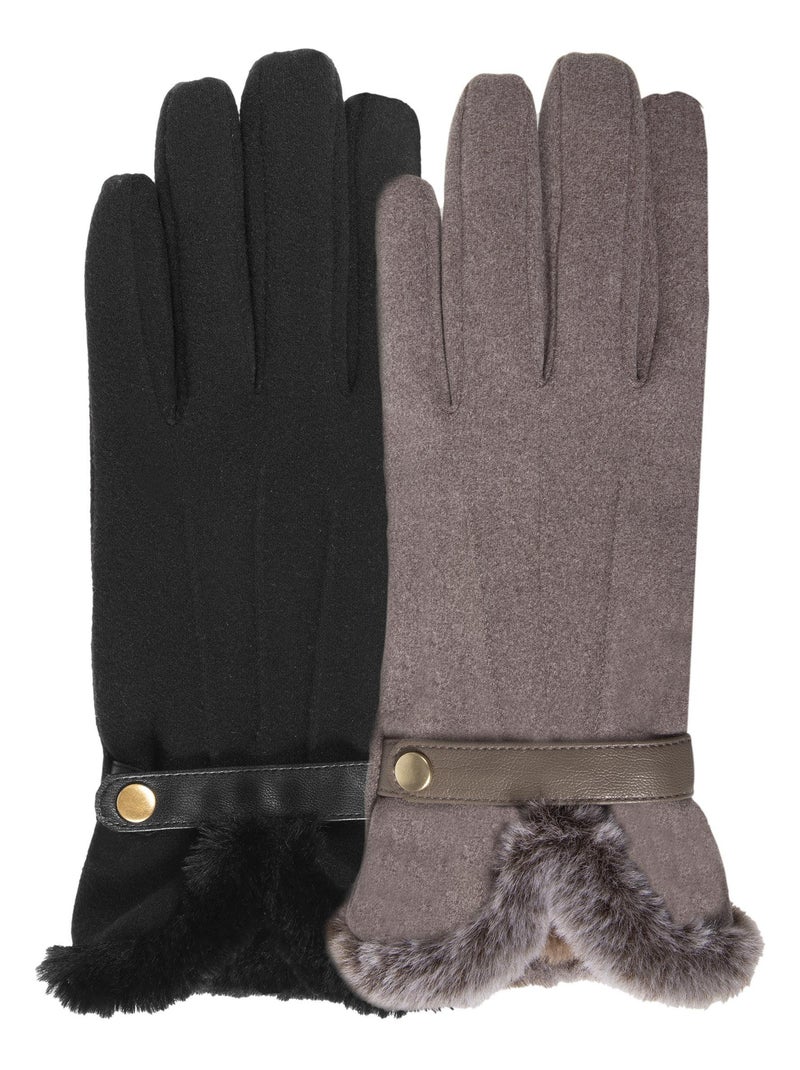 Gants tactiles, chauds, doublés imitation fourrure, taille unique femme Isotoner Noir - Kiabi