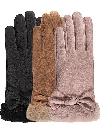 Gants tactiles, chauds, doublés imitation fourrure, taille unique femme Isotoner