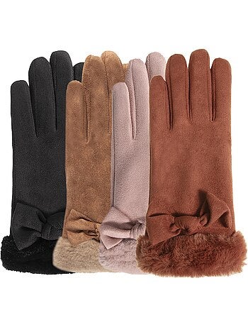 Gants tactiles, chauds, doublés imitation fourrure, taille unique femme Isotoner