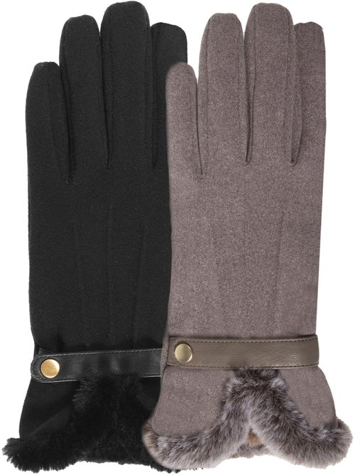Gants tactiles, chauds, doublés imitation fourrure, taille unique femme - Kiabi Gants tactiles, chauds, doublés imitation fourrure, taille unique femme - Kiabi