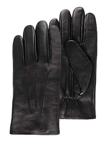 Gants tactiles, chauds, en cuir de mouton, et doublés polaire homme Isotoner