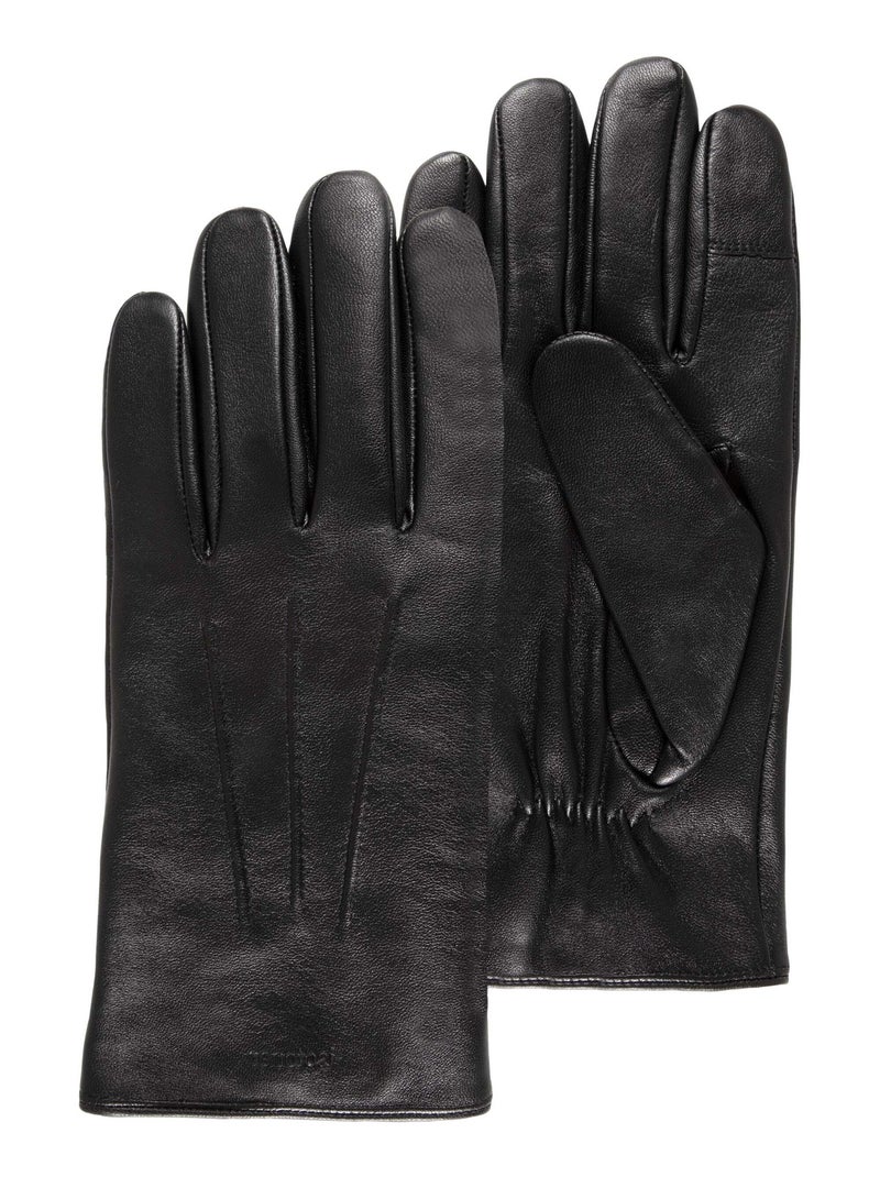 Gants tactiles, chauds, en cuir de mouton, et doublés polaire homme Isotoner Noir Noir - Kiabi