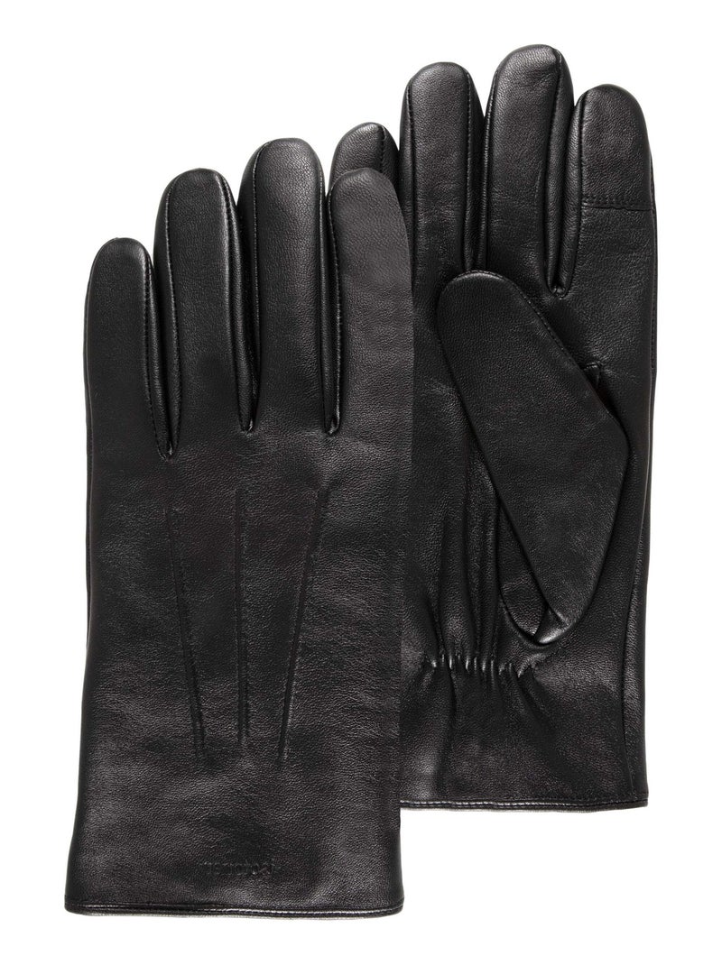 Gants tactiles, chauds, en cuir de mouton, et doublés polaire Noir - Kiabi