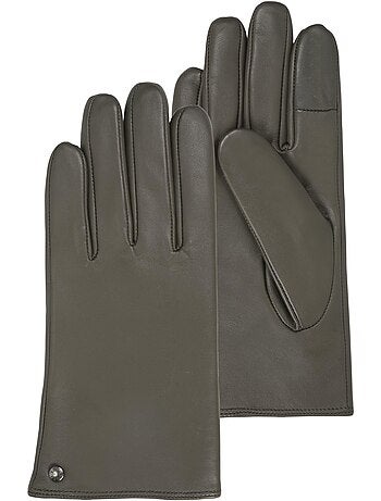 Gants tactiles en cuir d'agneau - doublés micro fausse fourrure femme isotoner