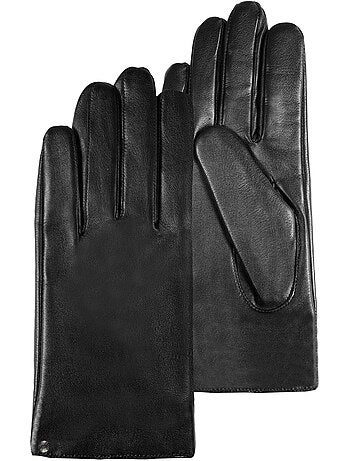 Gants tactiles en cuir d'agneau - doublés micro fausse fourrure femme isotoner