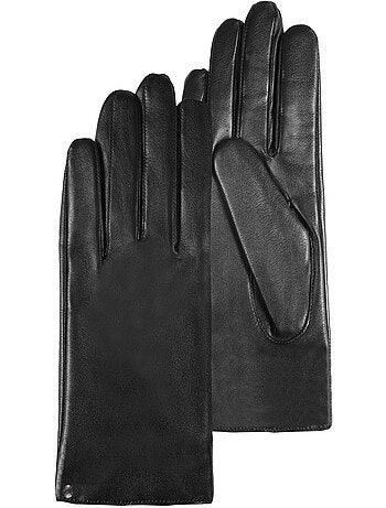 Gants tactiles en cuir d'agneau - doublés micro fausse fourrure femme isotoner