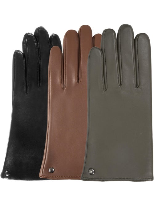 Gants tactiles en cuir d'agneau - doublés micro fausse fourrure femme isotoner - Kiabi