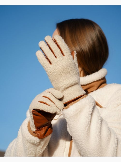 Gants tactiles en cuir d'agneau pleine fleur - doublés chaud femme - Kiabi