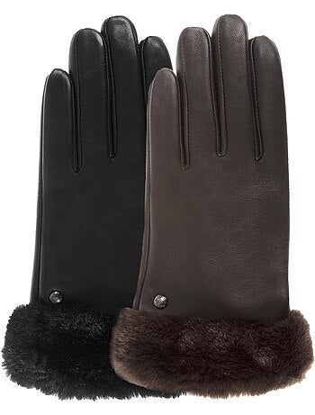 Gants tactiles en cuir d'agneau pleine fleur - doublés chaud femme isotoner