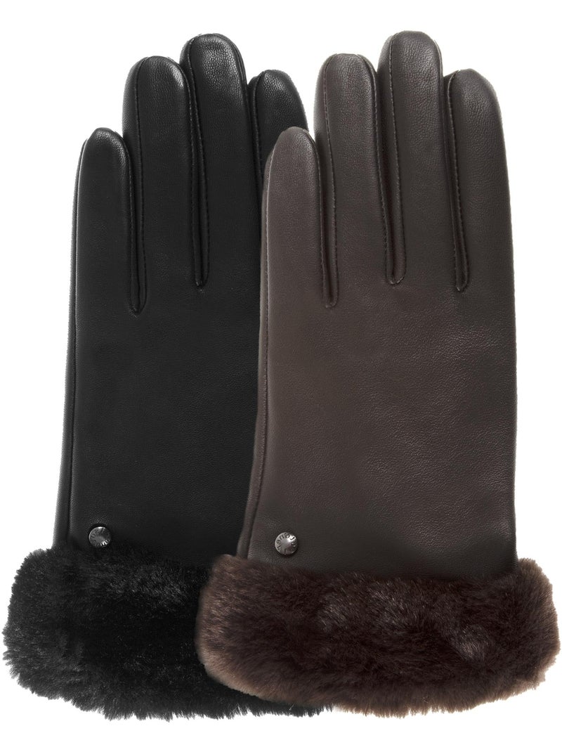 Gants tactiles en cuir d'agneau pleine fleur - doublés chaud femme isotoner Noir - Kiabi