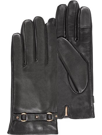 Gants tactiles en cuir d'agneau pleine fleur - doublés soie femme isotoner