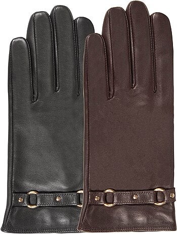Gants tactiles en cuir d'agneau pleine fleur - doublés soie femme isotoner