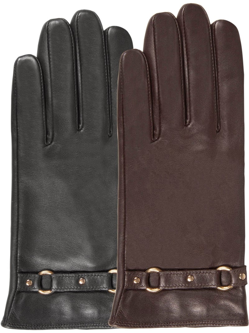 Gants tactiles en cuir d'agneau pleine fleur - doublés soie femme isotoner Noir - Kiabi